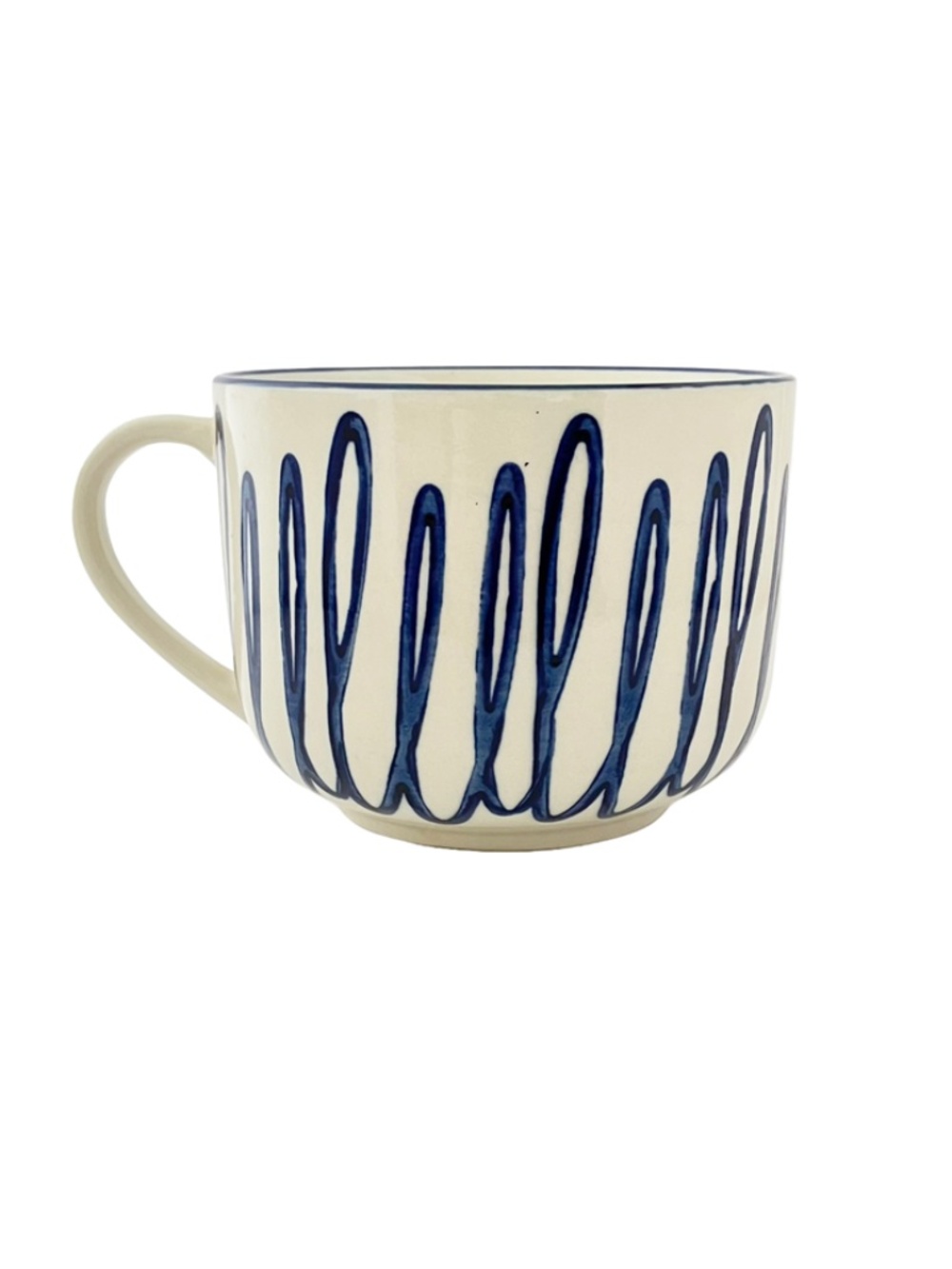 BIG White & Blue Squiggle Ceramic Cappuccino Mug Cup Artsy Whimsical Playful Fun